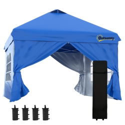 OUTSUNNY 10' X 10' Pop Up Canopy Tent, Instant Sun Shelter, Tents for Parties, With Wheeled Carry Bag, for Outdoor, Garden, Patio In Blue