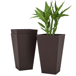 OUTSUNNY Set Of 3 Tall Planters for Outdoor Plants With Drainage Hole, Indoor Outdoor Planter Flower Pot Set for Front Door, Entryway, Patio And Deck