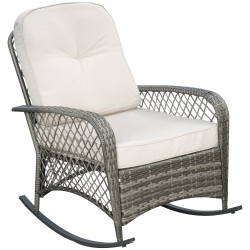 OUTSUNNY Rattan Rocking Chair, Outdoor Wicker Patio Rocker Chair Furniture With Thick Cushions, for Garden Backyard Porch, Khaki