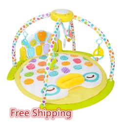 LIVINGBASICS 5 In 1 Baby Activity Gym Playmat, Baby Kick & Play Mat With Star Projector, Hanging Toys And Piano, 93 X 91 X 61Cm