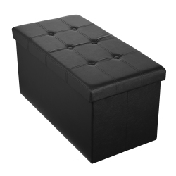SORTWISE Folding Storage Ottoman Bench Foot Rest Stool Faux Leather Organizer, Black, 30" X 15" X 15