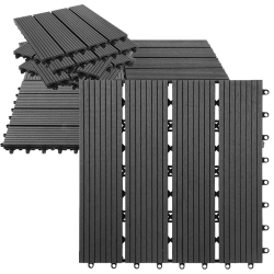 LIVINGBASICS 9 Pack Garden Balcony Deck Tiles, 12"x12" Wood Plastic Composite Patio Decking \w 4-Slat Pattern Outdoor Flooring Decking for Patio