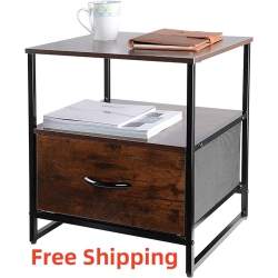 SORTWISE 2-Tier Modern Sofa Side End Table With Storage Drawer And Shelf, Rustic Nightstands Bedside Table for Living Room Bedroom