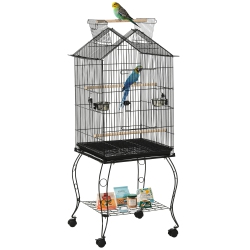 PAWHUT 57"h Large Bird Cage Detachable Cage for Cockatiel, Conure \w Openable Top, Rolling Stand, Wheels, Pull Out Tray, Storage Shelf, 0.75" Bar