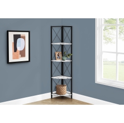 MONARCH SPECIALTIES I 3651 Bookcase 60"h Marble Black Metal Corner In White