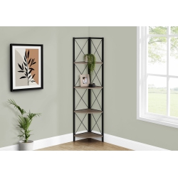 MONARCH SPECIALTIES I 3648 Bookcase 60"h Dark Taupe Metal Corner Etagere In Black