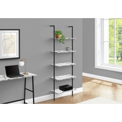 MONARCH SPECIALTIES I 3685 Bookcase 72"h Ladder Marble Black Metal In White