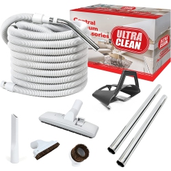 ULTRA CLEAN Deluxe Central Vacuum Hose And Attachment Kit for Bare Flooring, Hardwood, Ceramic, Natural Stone, Tiles And Rugs (White, 50 Ft)