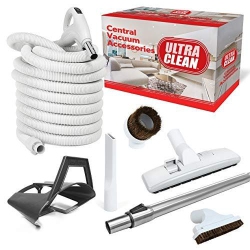 ULTRA CLEAN Deluxe Bare Floor And Carpet Hose And Accessories Central Vacuum Hardwood And Rug Combo Kit (White, 35 Ft)
