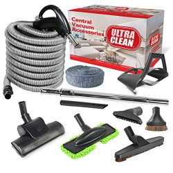 ULTRA CLEAN Central Vacuum Hardwood/rug Attachment Cleaning Tool Kit - Air-Driven Carpet Brush –24 V Hose \w 2-Way On/off Switch Handle- \w