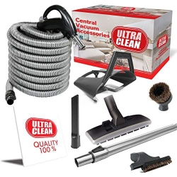 ULTRA CLEAN Deluxe Bare Floor And Carpet Hose And Accessories Central Vacuum Hardwood And Rug Combo Kit (Black, 30 Ft)