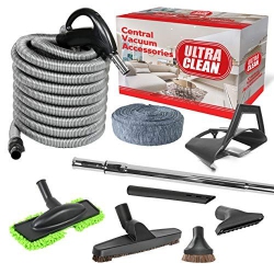 ULTRA CLEAN Central Vacuum Hardwood Accessory Kit - Low Voltage 24 V Hose \w On/off Switch, Telescopic Wand, Deluxe Tool Set, Hose Cover, Dust Mop