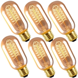 ALBERTATECH Edison Light Bulb, 40W E26 E27 Vintage Bulb Dimmable T45 Antique Tubular Light Bulb, 2300K, Pack Of 6