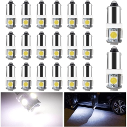 ALBERTATECH 20-Pack Ba9S 5050 5Smd Led License Plate Light Bulb for Car Replacement Lights Door Light 12V In White