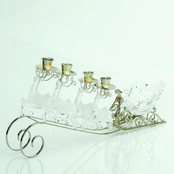 STERLING 20" Clear Frosted Reindeer Pulled Sleigh Christmas Taper Candle Holder