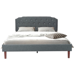 COSTWAY Full/queen Upholstered Bed Frame Adjustable Diamond Button Headboard Easy Assembly