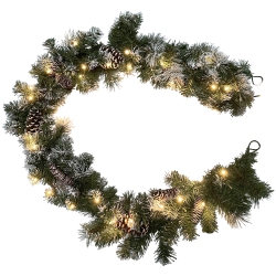NORTHLIGHT 6' X 9" Pre-Lit Decorated Frosted Pine And Pine Cone Artificial Christmas Garland