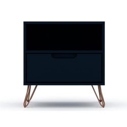 MANHATTAN COMFORT Rockefeller Wood Nightstand In Tatiana Midnight In Blue