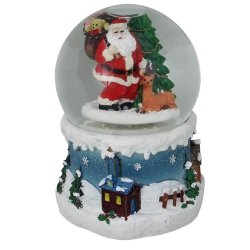 NORTHLIGHT 5.5" Santa Claus With Christmas Tree And Reindeer Musical Snow Globe