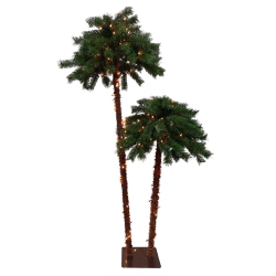 NORTHLIGHT 6Ft Lighted Artificial Tropical Palm Tree Duo, Clear Lights