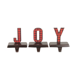 NORTHLIGHT Set Of 3 And Black Buffalo Plaid "joy" Christmas Stocking Holder 6" In Red