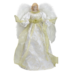 NORTHLIGHT 14" Lighted And Gold Angel In A Dress Christmas Tree Topper - Warm Lights In White