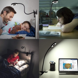 ALBERTATECH Desk Lamp, Led Clip On Light Reading Lights USB Book Clamp Light With 2 Color Modes Eye Protection Kids Desk