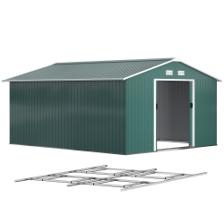 OUTSUNNY 11' X 13' Garden Storage Shed With Foundation Kit, Metal Tool Storage House With Double Doors for Outdoor Patio Yard In Green