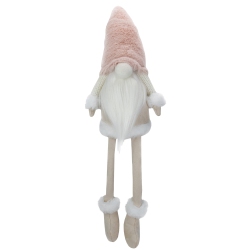 NORTHLIGHT 24" Cream And Sitting Christmas Gnome With Dangling Legs In Pink