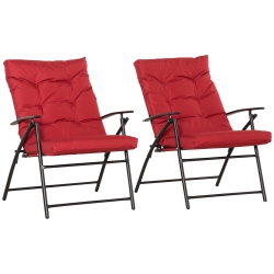 OUTSUNNY Set Of 2 Outdoor Dining Chairs, Folding Patio Chair With Adjustable Backrest, Padded Folding Chairs for Outdoor Events In Red