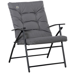 OUTSUNNY Foldable Lounge Chair, Fabric Upholstered Recliner, Outdoor Lounger \w Armrest, Metal Frame Camping Beach Chair for Poolside, Deck, Backyard
