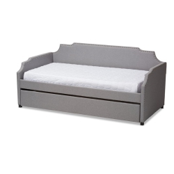 BOWERY HILL Upholstered Twin Size Sofa Daybed With Trundle Bed In Grey