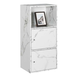 CONVENIENCE CONCEPTS Xtra Storage 2 Door Cabinet In Faux Marble Wood Finish In White