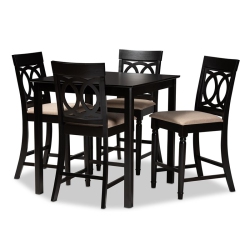 BAXTON STUDIO Verina Upholstered Espresso Wood 5-Piece Pub Set In Sand
