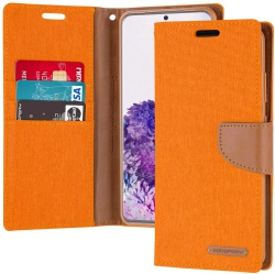 GOOSPERY Topsave Canvas Card Slot W/magnetic Clip Denim Cloth Folio Wallet Flip Samsung Galaxy A33 5G In Orange