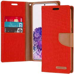 GOOSPERY Topsave Canvas Card Slot W/magnetic Clip Denim Cloth Folio Wallet Flip Samsung Galaxy A33 5G In Red