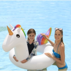 NORTHLIGHT 68" Rainbow Unicorn Inflatable Swimming Pool Tube Ring Float