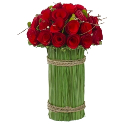 NORTHLIGHT 11.5" Wooden Rose And Grass Artificial Floral Bouquet Arrangement In Red