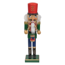 NORTHLIGHT 14" Green And Traditional Standing Drummer Christmas Nutcracker In Red