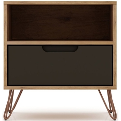 MANHATTAN COMFORT Rockefeller Mid Century Modern Nightstand In Nature & Textured Wood In Gray