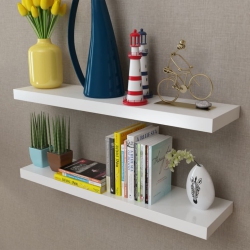 VIDAXL 2 Mdf Floating Wall Display Shelves Book/dvd Storage In White