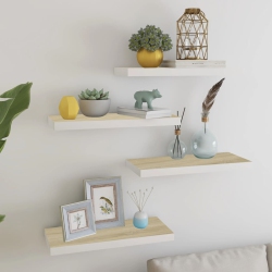 VIDAXL Floating Wall Shelves 4 PCs Oak And 23.6"x9.3"x1.5" Mdf In White