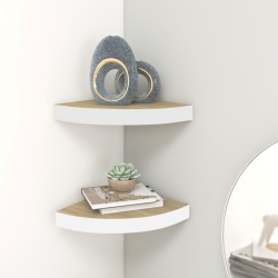 VIDAXL Wall Corner Shelves 2 PCs Oak And 9.8"x9.8"x1.4" Mdf In White