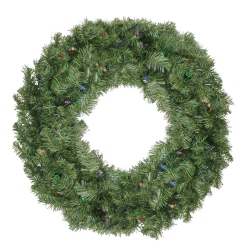 NORTHLIGHT Pre-Lit Led Canadian Pine Artificial Christmas Wreath With Timer - 24-Inch, Multi Lights