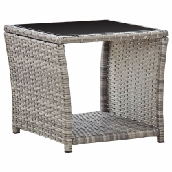VIDAXL Coffee Table 17.7"x17.7"x15.7" Poly Rattan And Glass In Gray