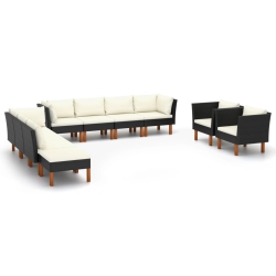 VIDAXL 10 Piece Patio Lounge Set Poly Rattan And Eucalyptus Wood In Black