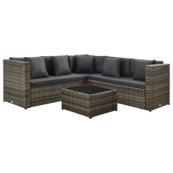 VIDAXL 4 Piece Patio Lounge Set With Cushions Poly Rattan In Gray