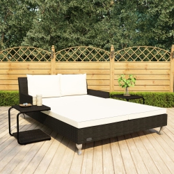 VIDAXL 2-Person Patio Sun Bed With Cushions Poly Rattan In Black