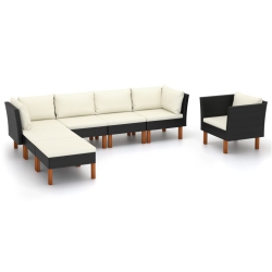VIDAXL 7 Piece Patio Lounge Set Poly Rattan And Eucalyptus Wood In Black
