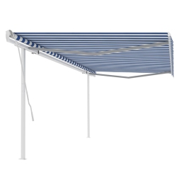 VIDAXL Manual Retractable Awning With Posts 196.9"x118.1" And White In Blue